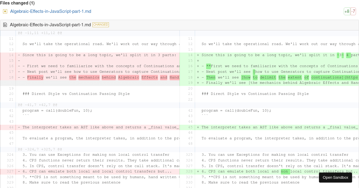 React Github Like Diff Example - Codesandbox