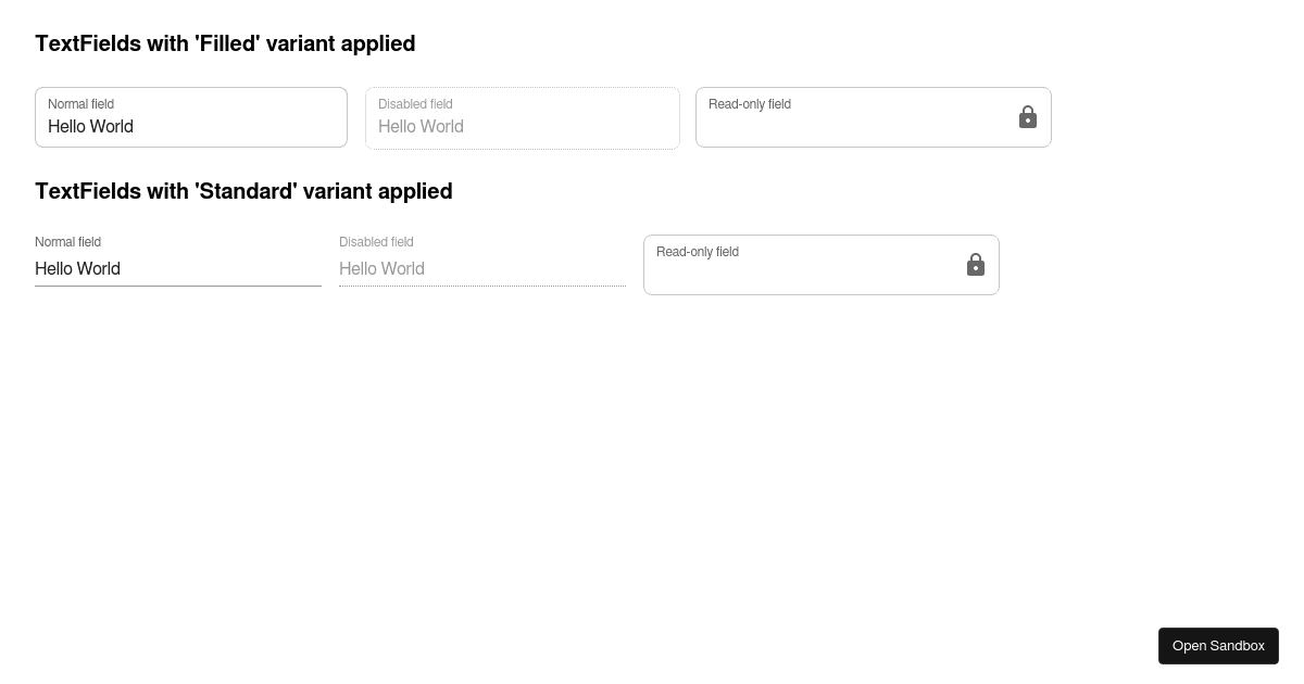 [Bug Report] Read-Only TextField Standard Variant - Codesandbox