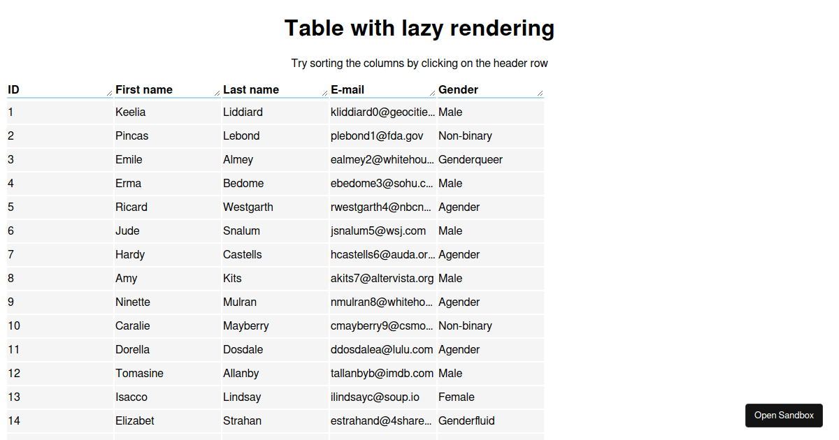 Optimized large table - Codesandbox