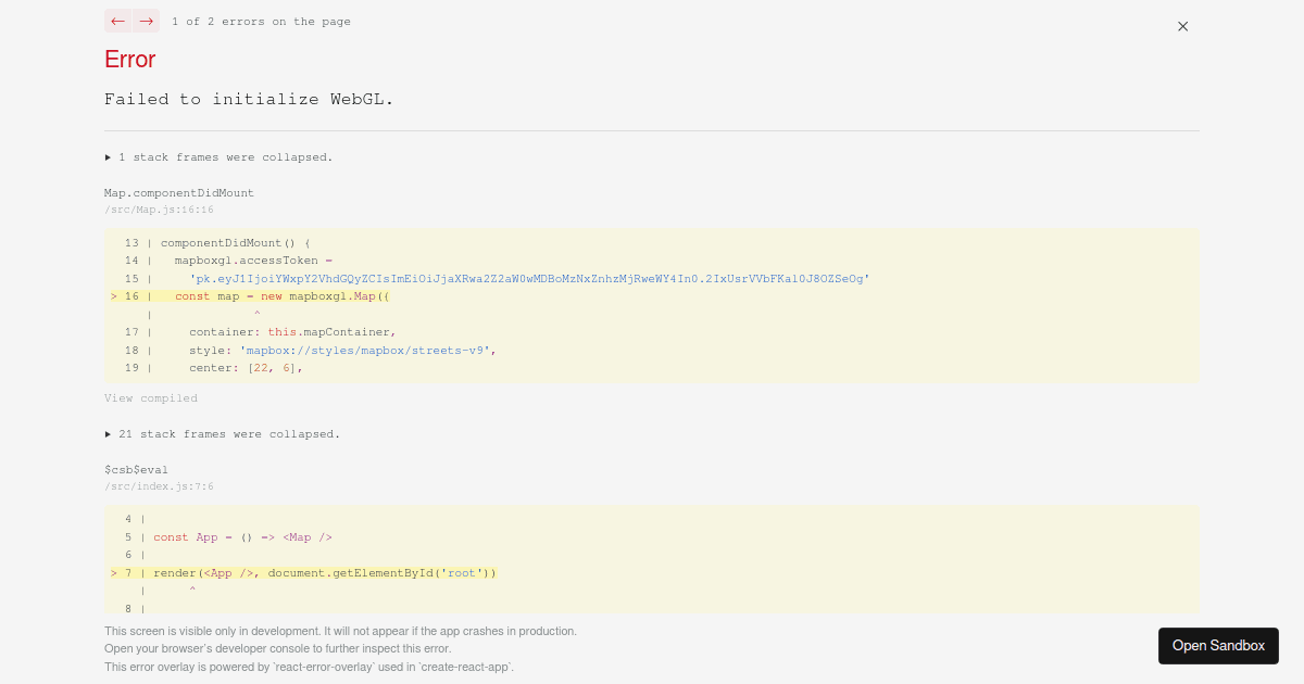 React and Mapbox GL - Codesandbox
