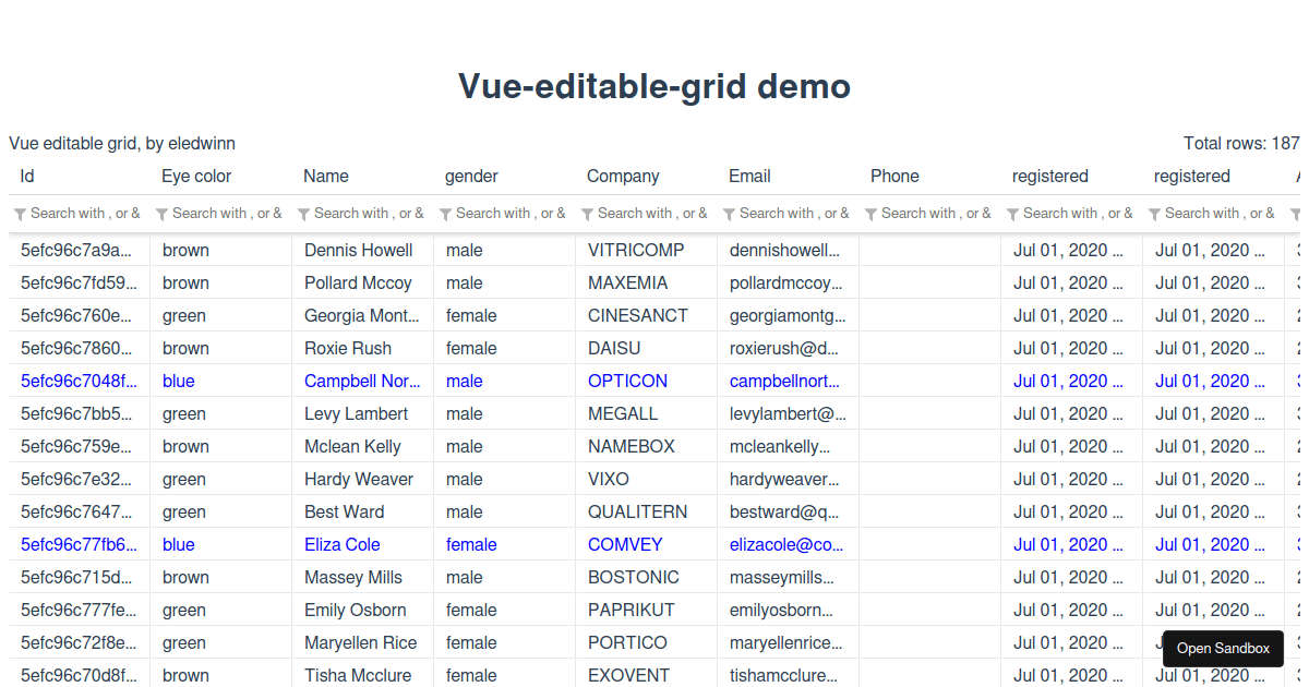 Demo vue-editable-grid (forked) - Codesandbox