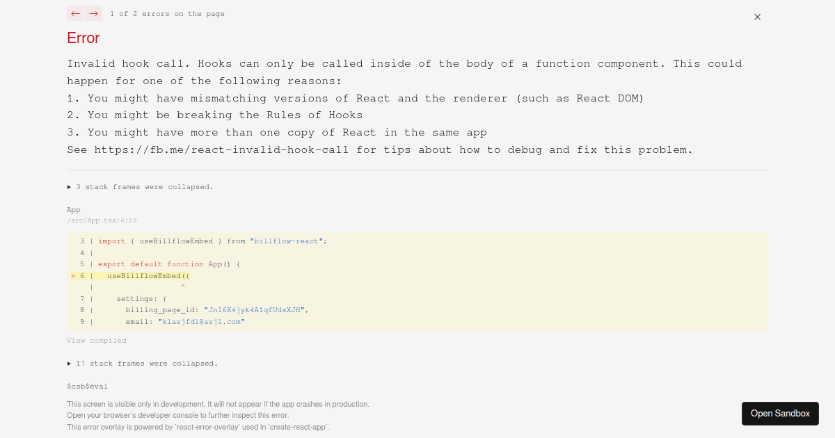 Billflow React Typescript React 17 - Codesandbox