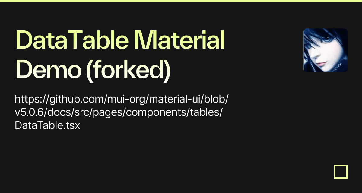 DataTable Material Demo (forked) - Codesandbox