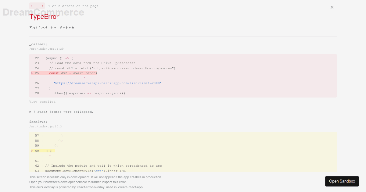 google spread sheet db - Codesandbox