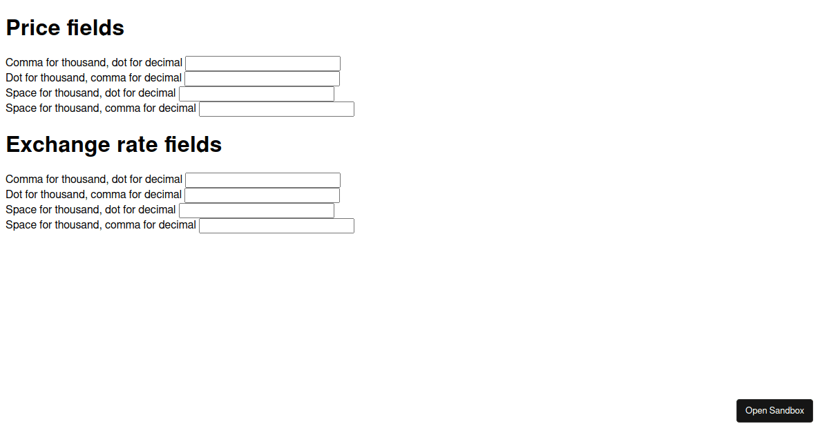 Price formatting with Cleave.js Codesandbox