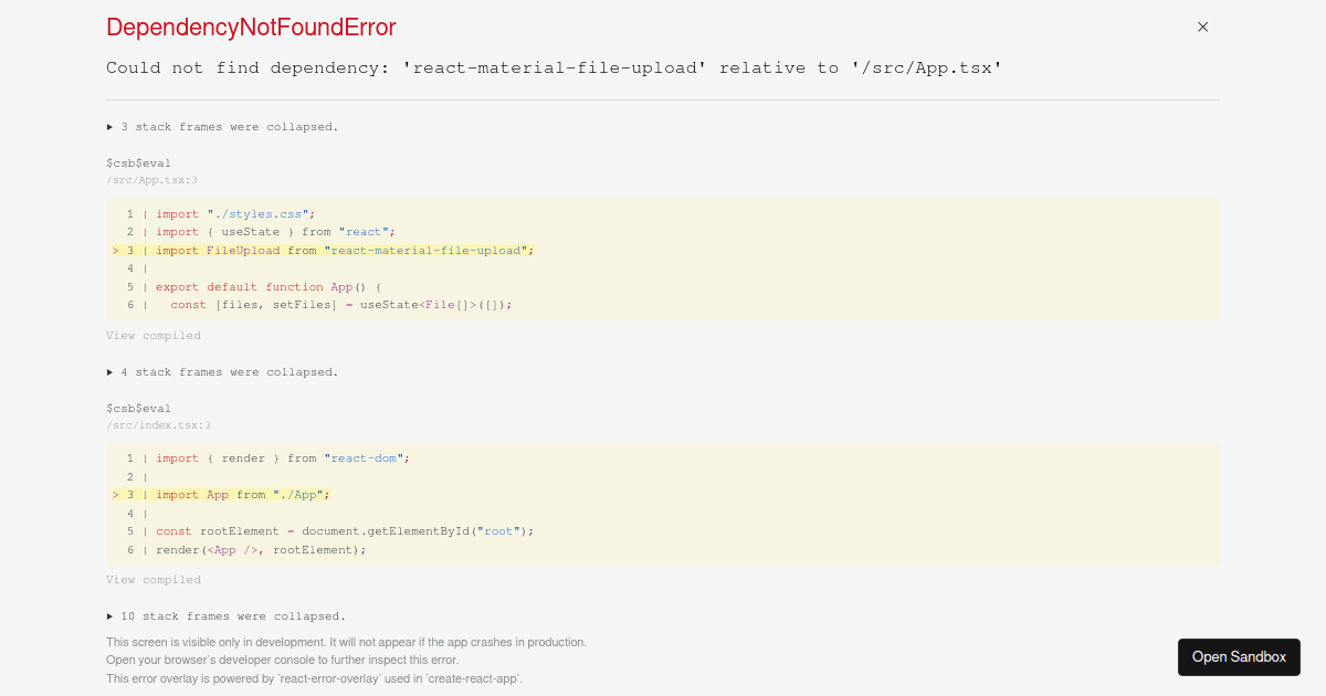 React material file upload forked codesandbox