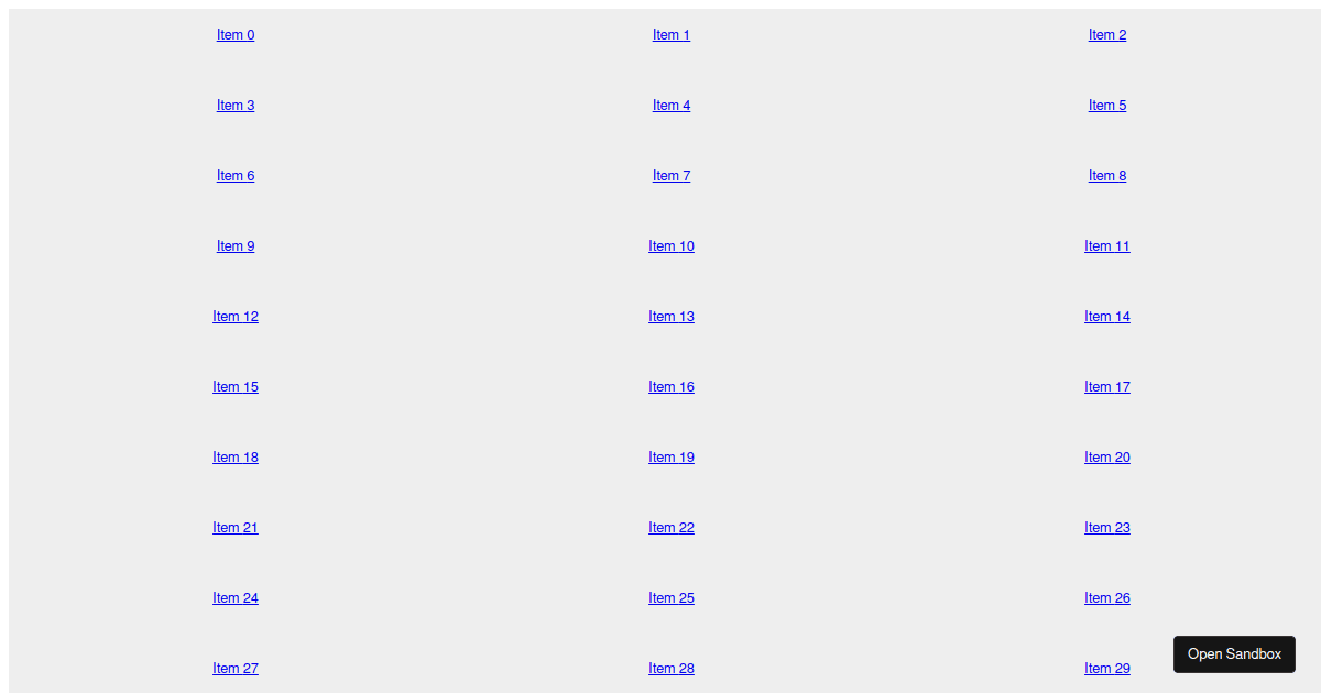 scrollable virtual grid with links - Codesandbox