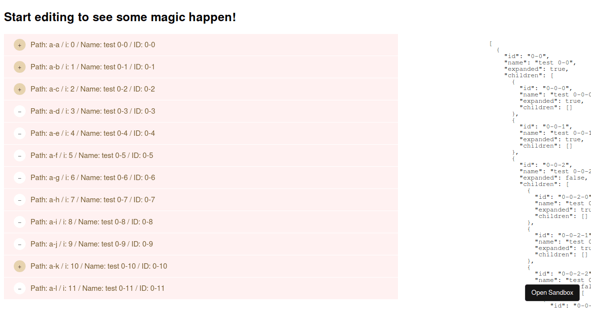Virtual Tree from NPM (forked) - Codesandbox