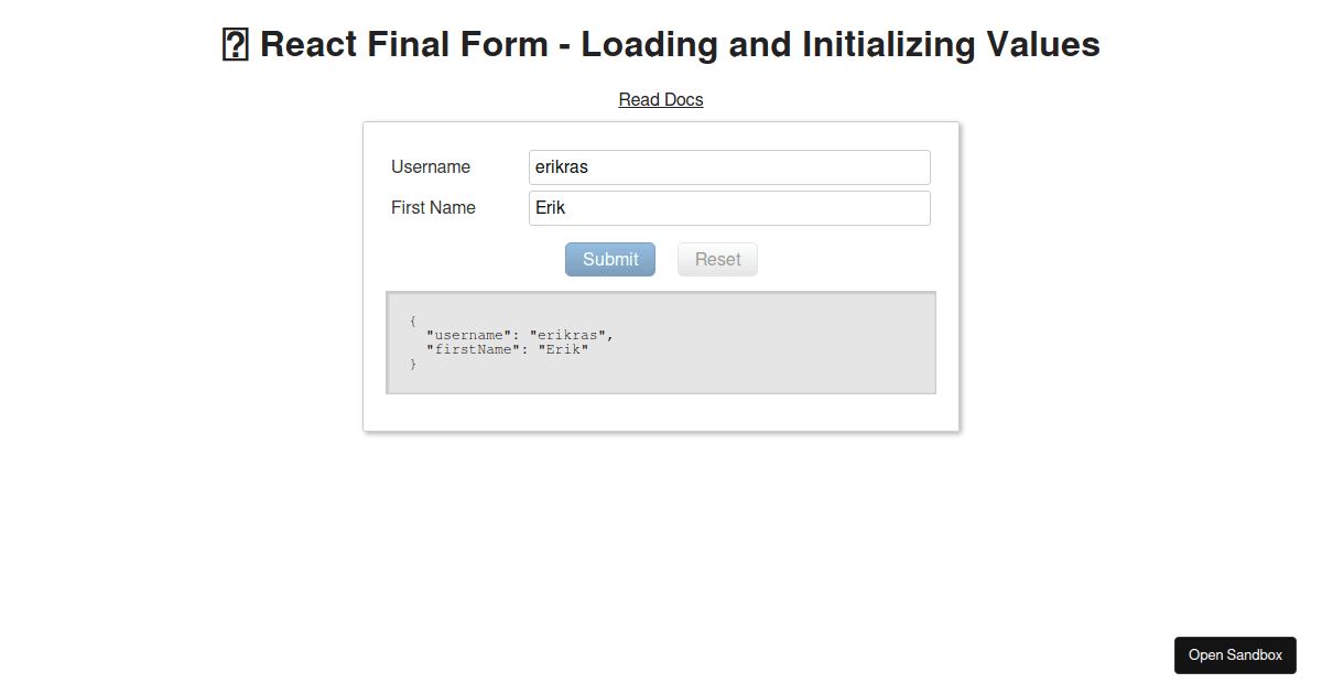 🏁 React Final Form - Loading and Initializing - Codesandbox