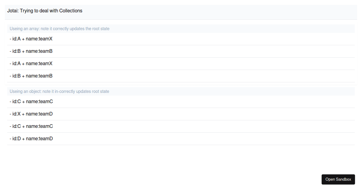 Experiment to make jotai act like a collection of atoms - Codesandbox