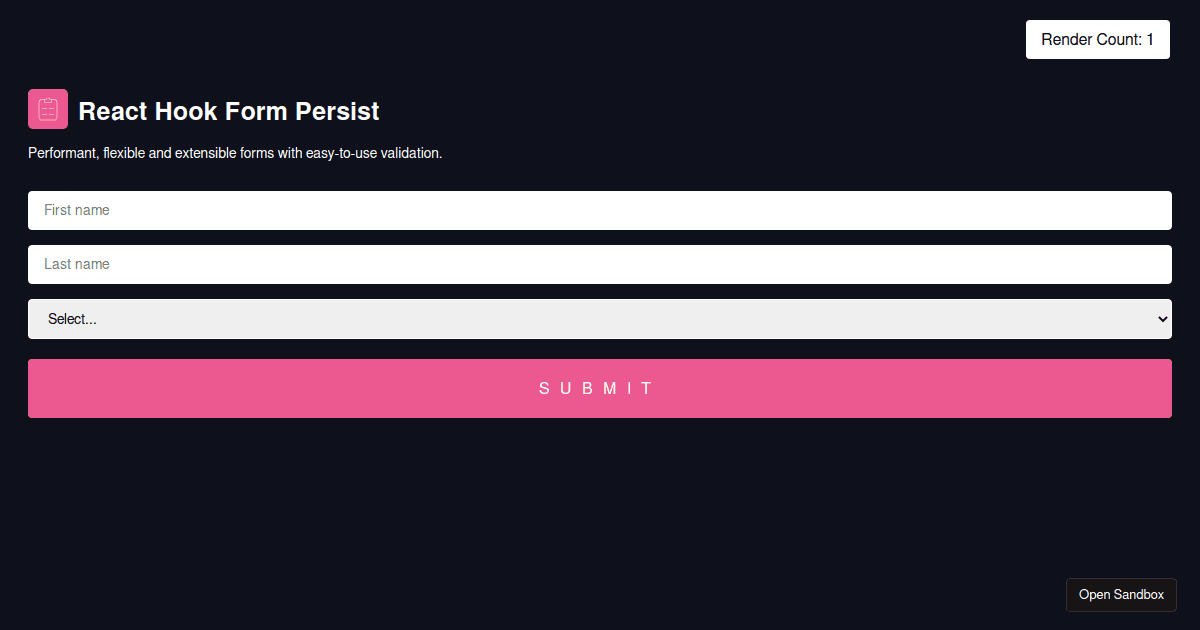 React Hook Form Persist (forked) - Codesandbox