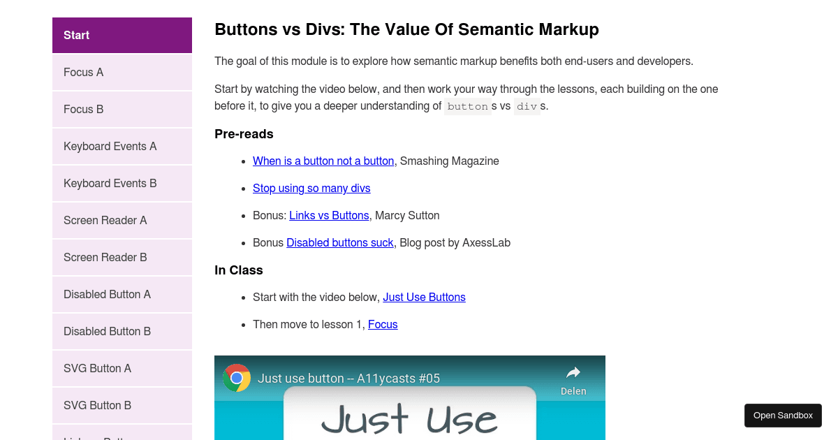 Buttons vs. Divs - Codesandbox