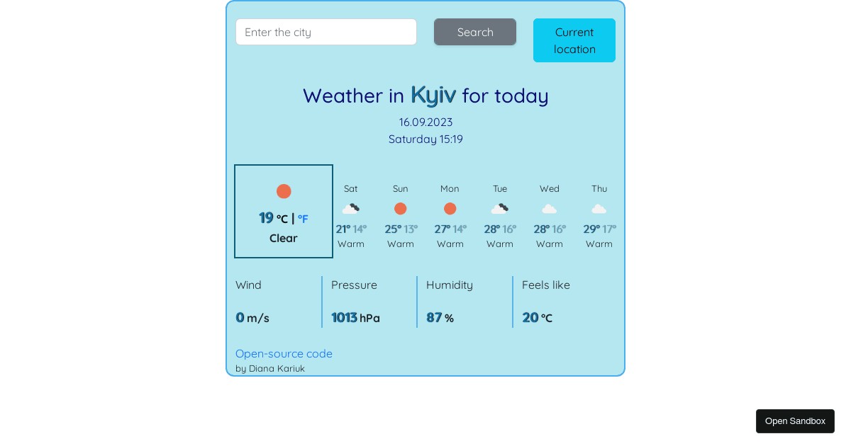 Project Weather Forecast Codesandbox