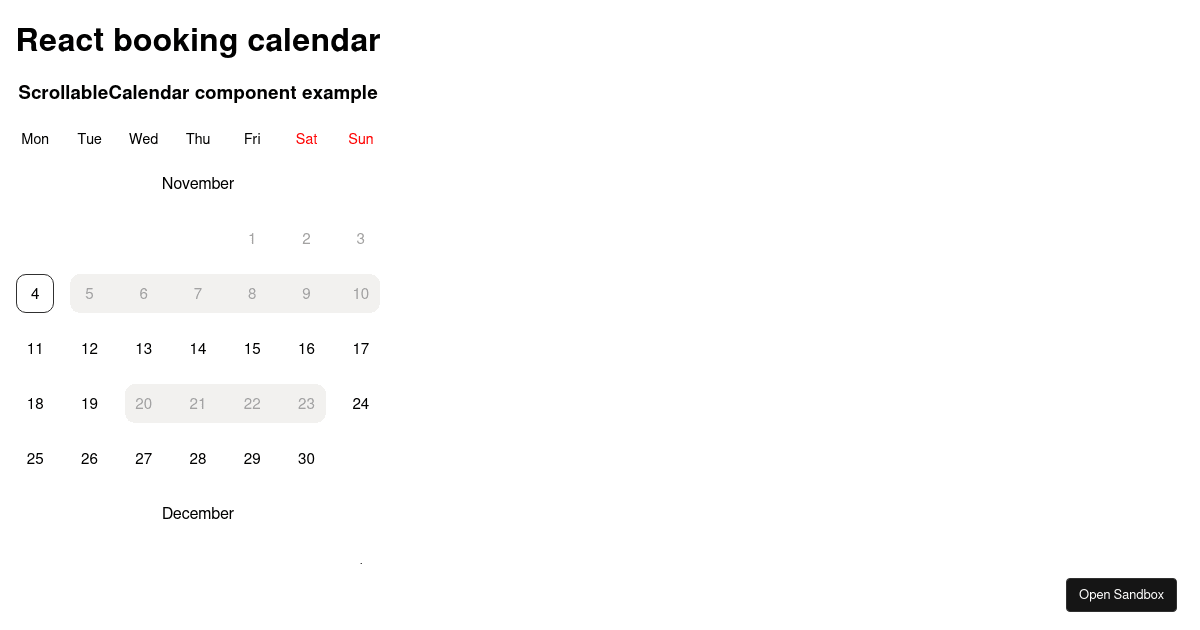 Example #2 - ScrollableCalendar component (forked) - Codesandbox