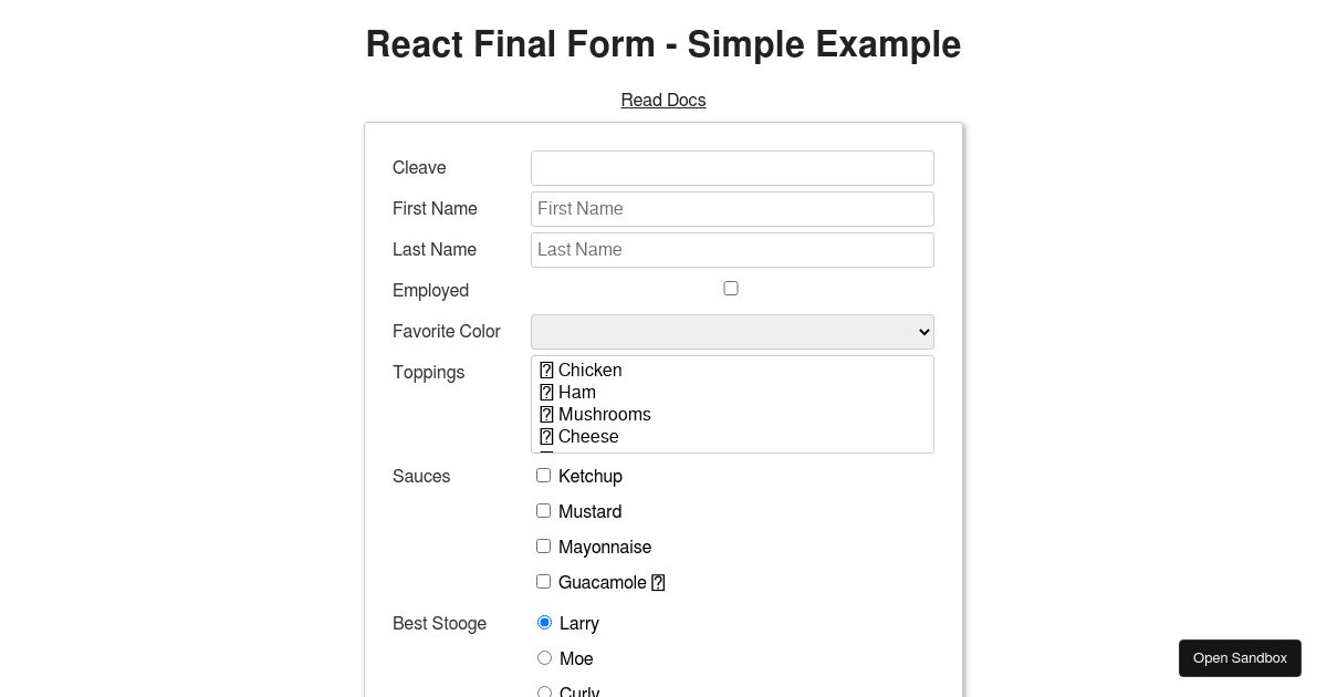 React Final Form - Simple Example - Codesandbox