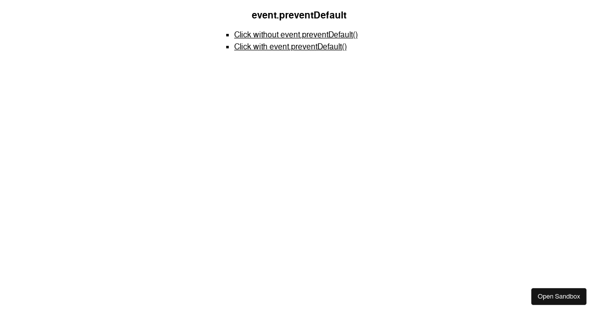 event.preventDefault() - Codesandbox