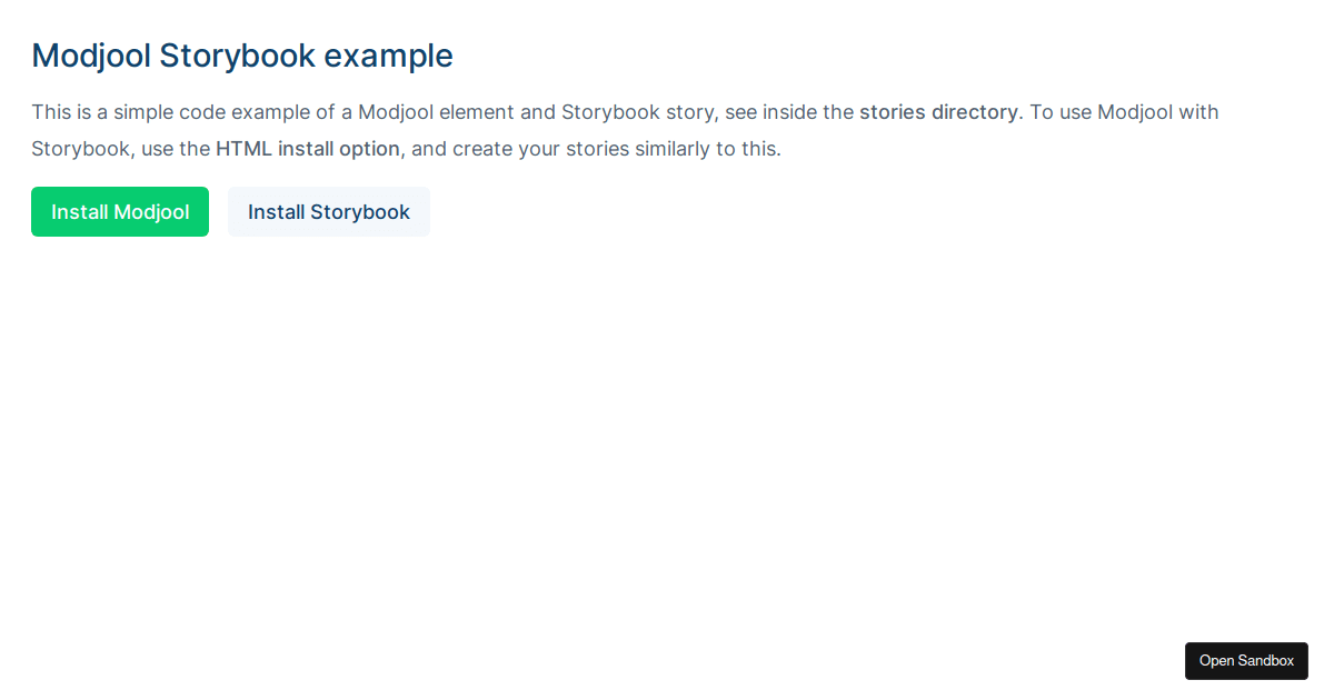 Modjool Storybook example Codesandbox