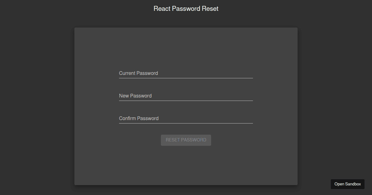 React Password Reset Form Example Codesandbox