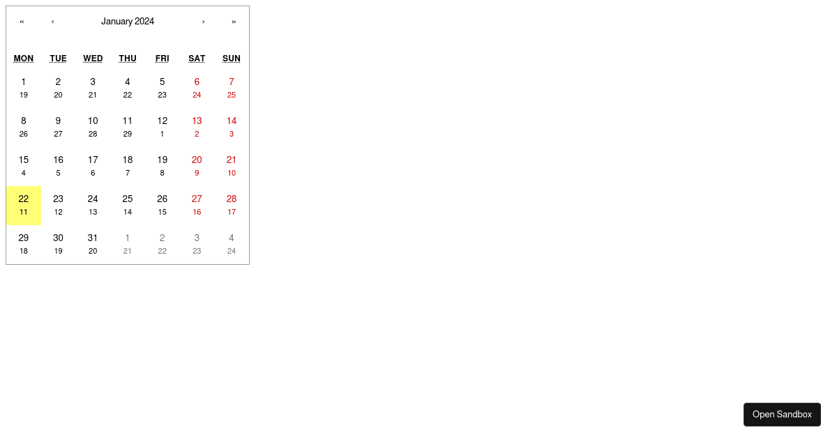 Javascript Lunar Calender react-calendar-lunar-calendar (forked) - Codesandbox