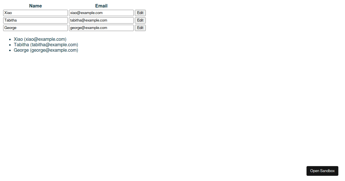 Tabular form - Codesandbox