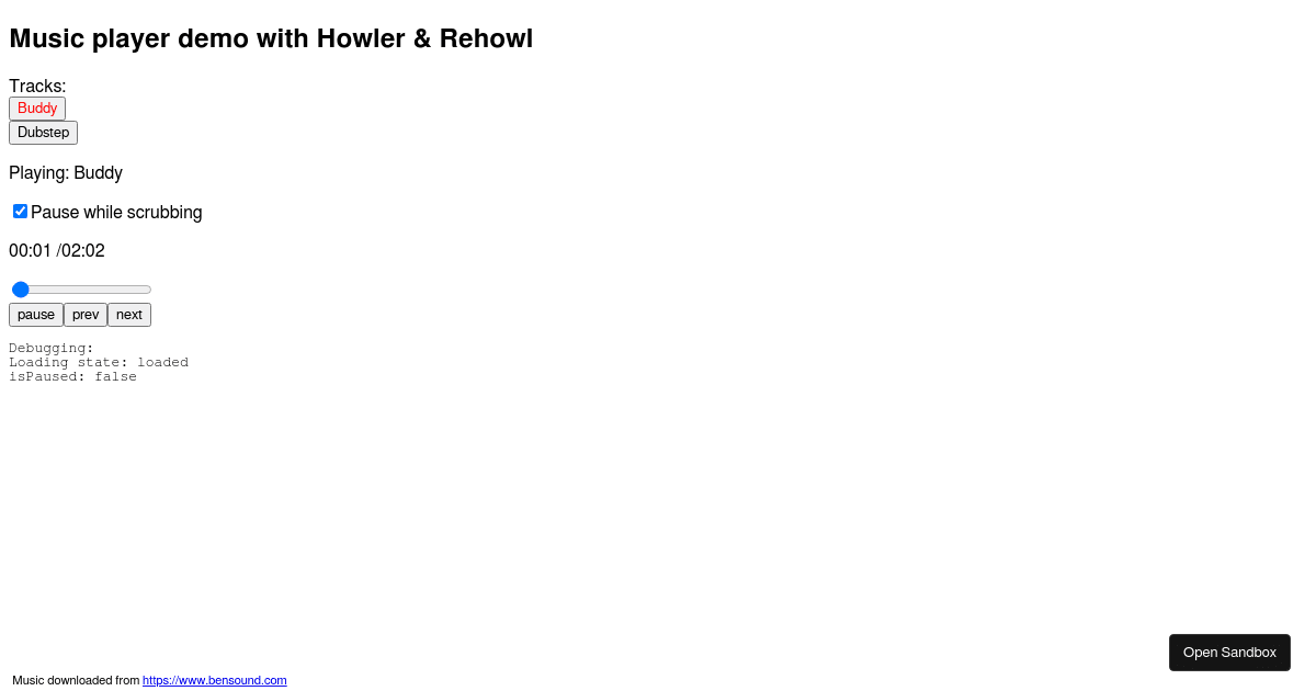 Music player with Rehowl (forked) - Codesandbox