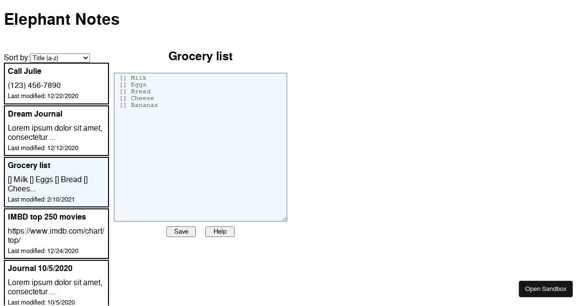 Elephant Script elephant-notes (forked) - Codesandbox