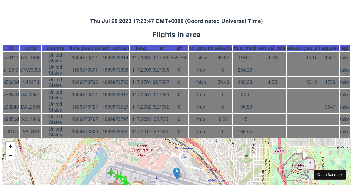 Open Sky flights (forked) - Codesandbox