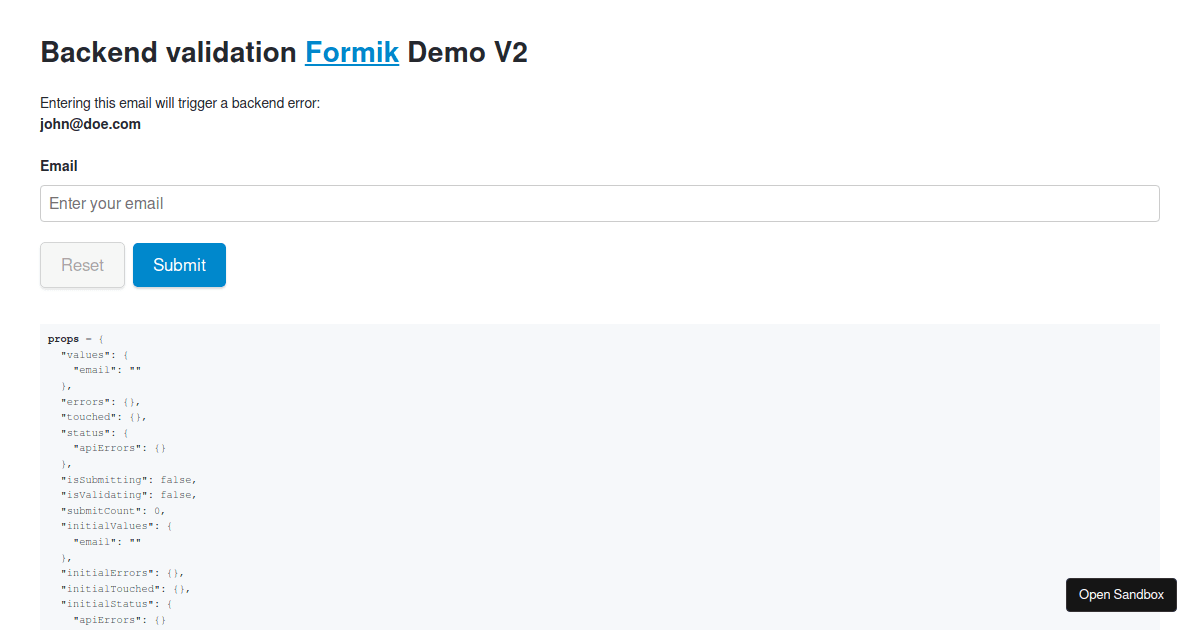Backend validation Formik Demo V2 - Codesandbox