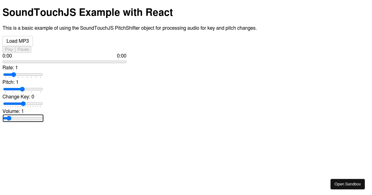 SoundTouchJS with React (forked) - Codesandbox