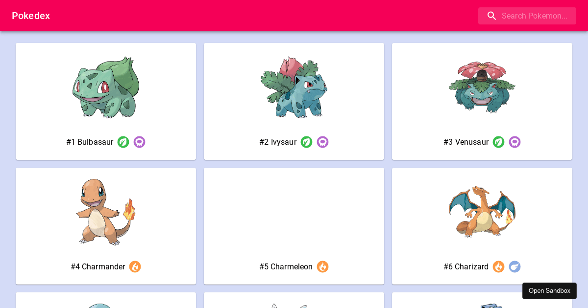 Pokedex /w React, ContextAPI & Material-UI - Codesandbox