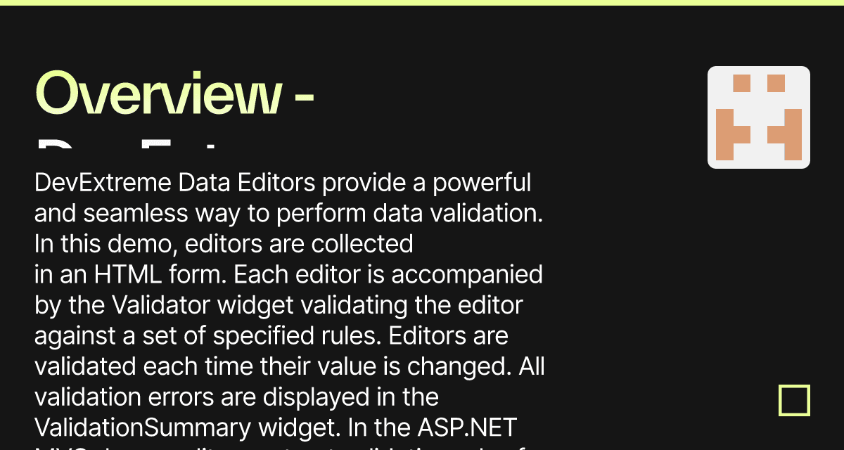 Overview - DevExtreme Validation - Codesandbox