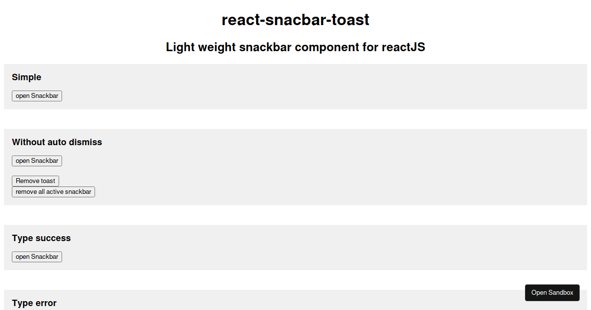 React Snackbar Toast (forked) - Codesandbox