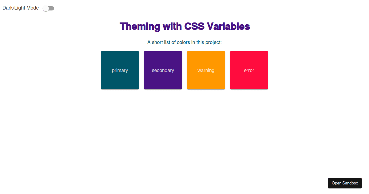 CSS Theming with Variables (forked) - Codesandbox