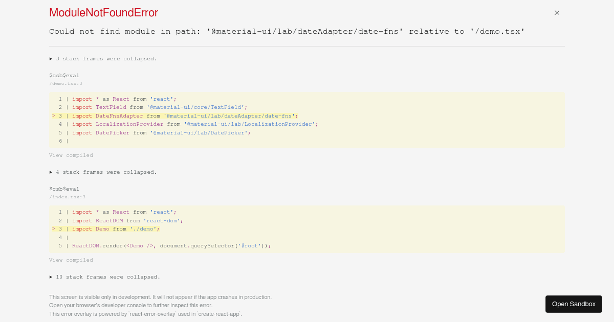 BasicDatePicker Material Demo - Codesandbox