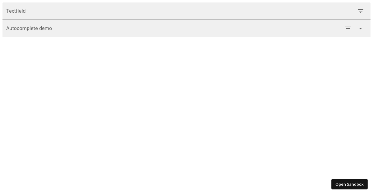 MUI Autocomplete Textfield Filled with EndAdornment (forked) - Codesandbox