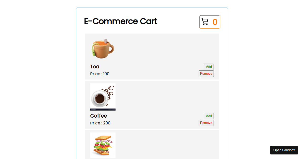 e-commerce cart - Codesandbox
