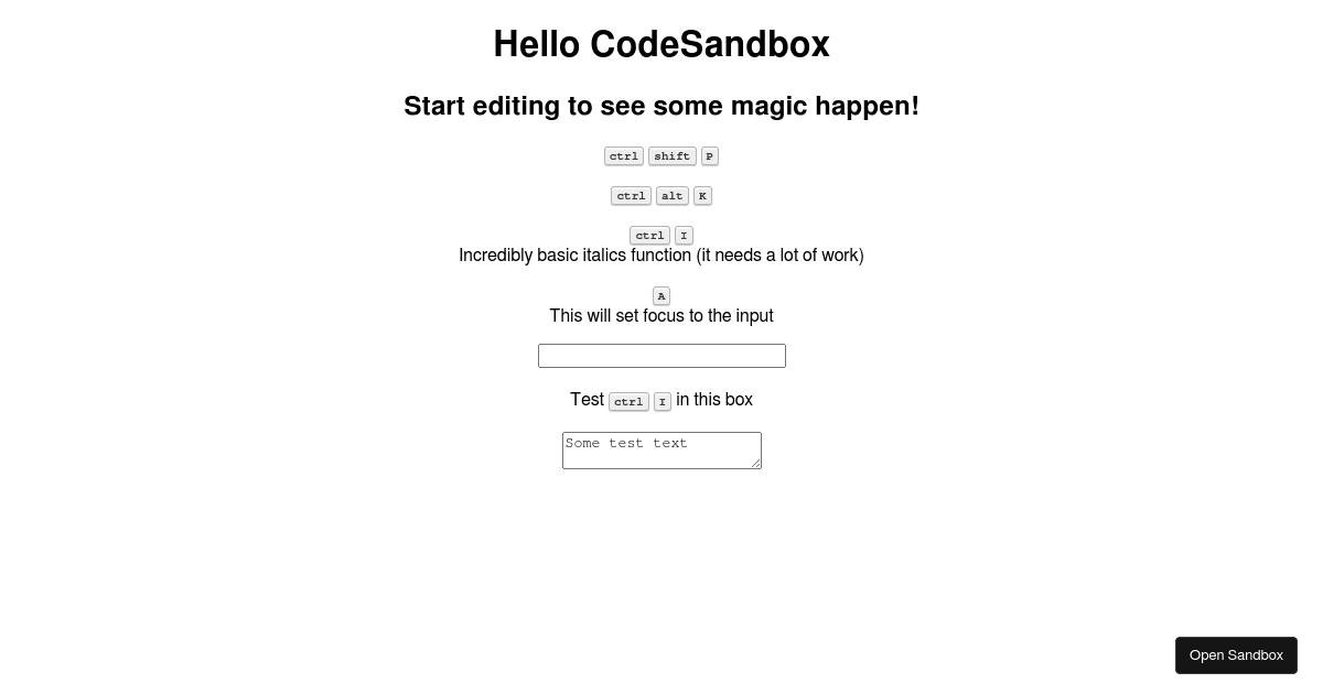 keyboard shortcuts - Codesandbox