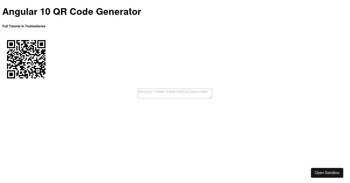 Angular 10 QR Code Generator (forked) - Codesandbox image.