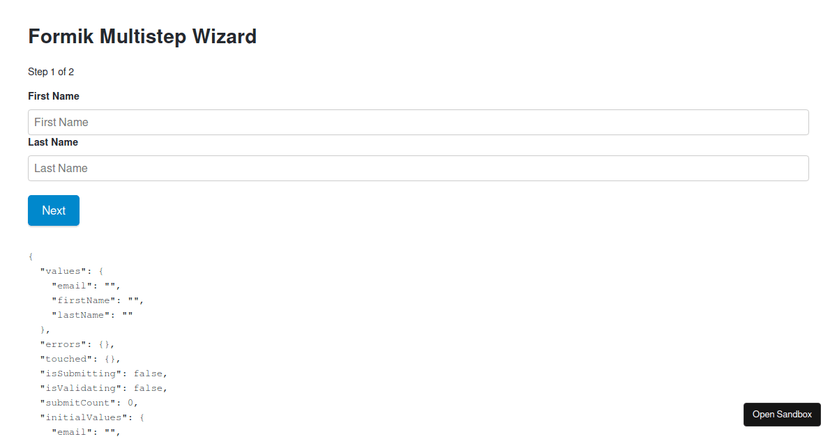 Formik Multistep Wizard - Codesandbox