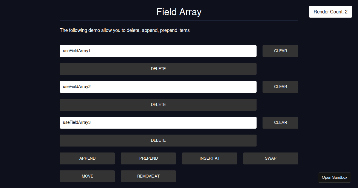 React Hook Form - useFieldArray - Codesandbox