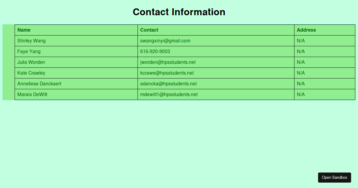 Contact Information - Codesandbox