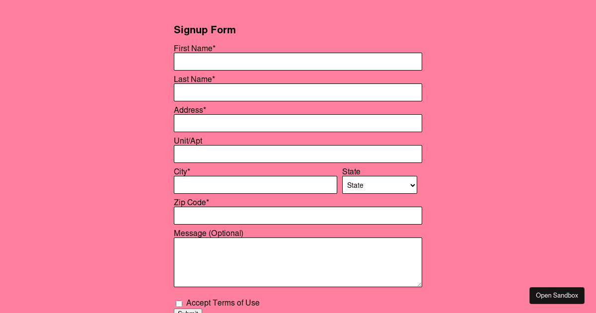 form with dropdowns - Codesandbox