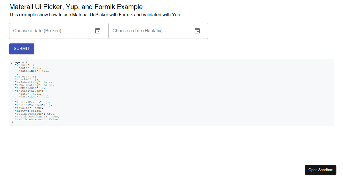 Formik Material UI Date Picker with Yup Validate - Codesandbox