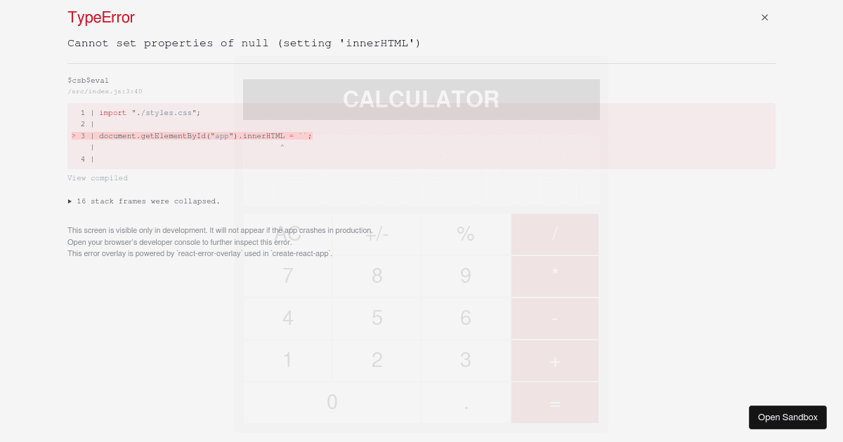 Calculator project (forked) - Codesandbox
