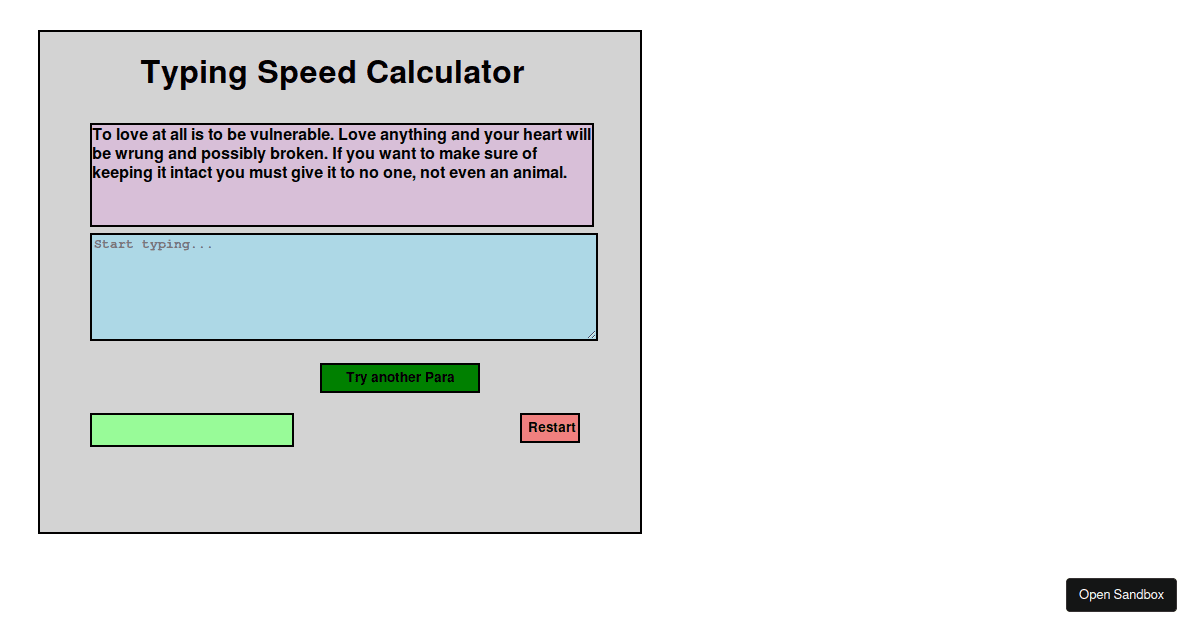 typing speed calculator Codesandbox