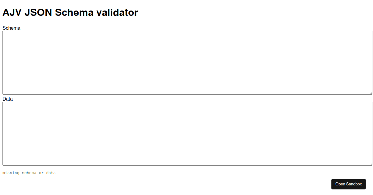 AJV JSON Schema validator (forked) - Codesandbox