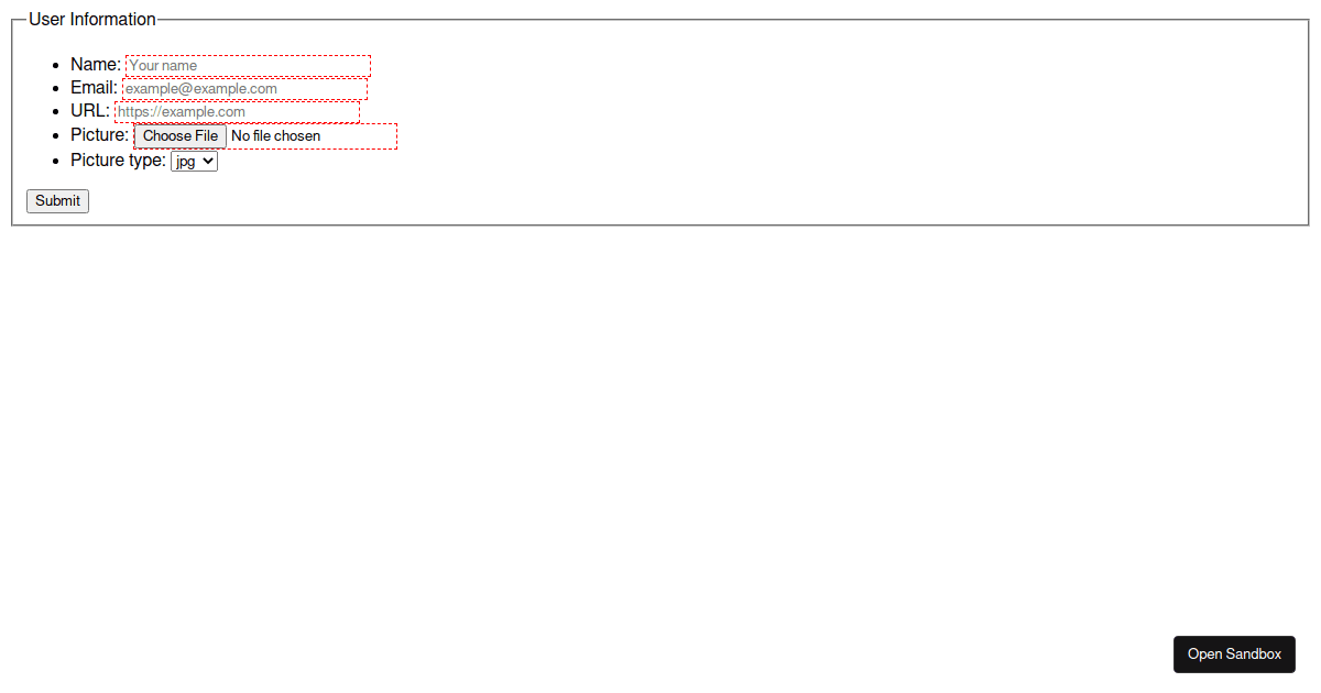HTML Form - Codesandbox