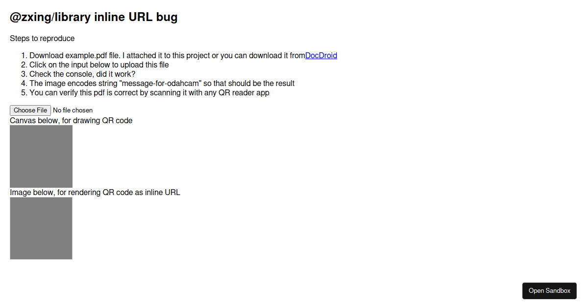 zxingjsbug Codesandbox