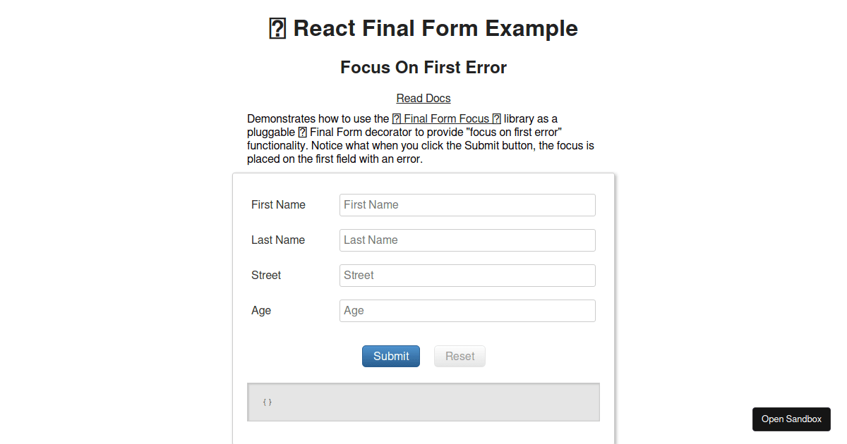 🏁 React Final Form - Focus On First Error - Codesandbox