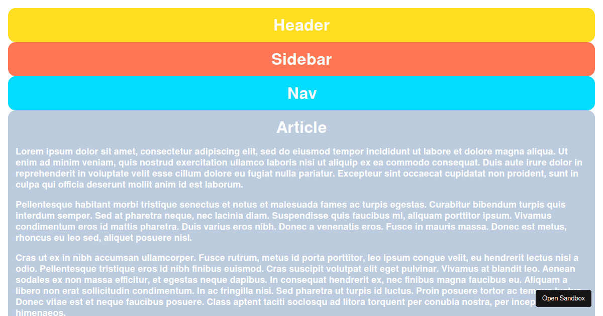 TheOdinProject/css-exercises: 01-grid-layout-1 - Codesandbox